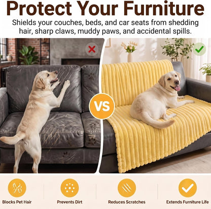 Emotional Support Blanket Yellow for Dogs, Calming Faux Fur Security Throw | Soft Plush Furniture Protector for Couch and Pet Bed, Warm Cozy Sleeping Mat for Indoor Outdoor Travel, Machine Washable
