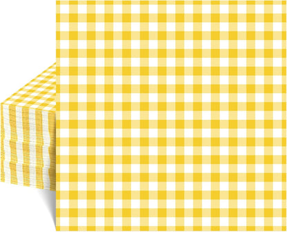 80 Pcs Gingham Napkins, 6.5X6.5 Inch Picnic Paper Napkins Disposable Yellow and White Plaid Napkin for Spring, Picnic, Lemon Party