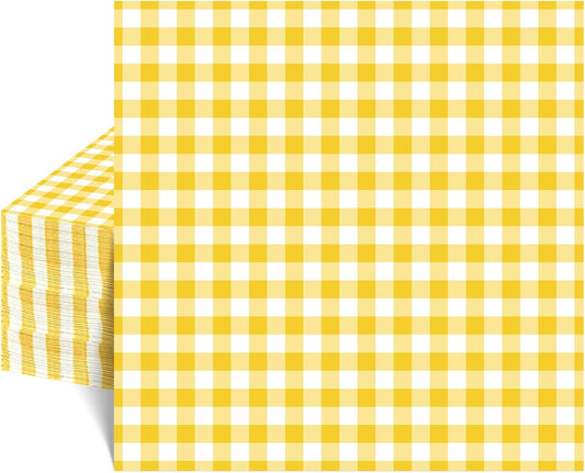80 Pcs Gingham Napkins, 6.5X6.5 Inch Picnic Paper Napkins Disposable Yellow and White Plaid Napkin for Spring, Picnic, Lemon Party