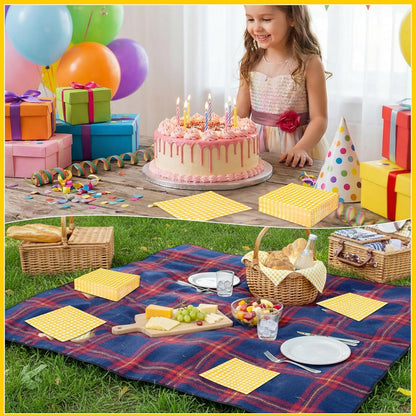 80 Pcs Gingham Napkins, 6.5X6.5 Inch Picnic Paper Napkins Disposable Yellow and White Plaid Napkin for Spring, Picnic, Lemon Party