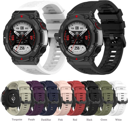Band with Case for Amazfit T-Rex 2 Watch, Hard PC Protective Bumper Cover Replacement Silicone Watch Strap for Amazfit T Rex 2 Smartwatch Accessory