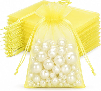 50Pcs Lemon Yellow Organza Bags - 4x6 In Jewelry Drawstring Mesh Pouch, Sheer Organza Gift Wrapping Bags for Birthday, Baby Shower, Wedding, Graduation