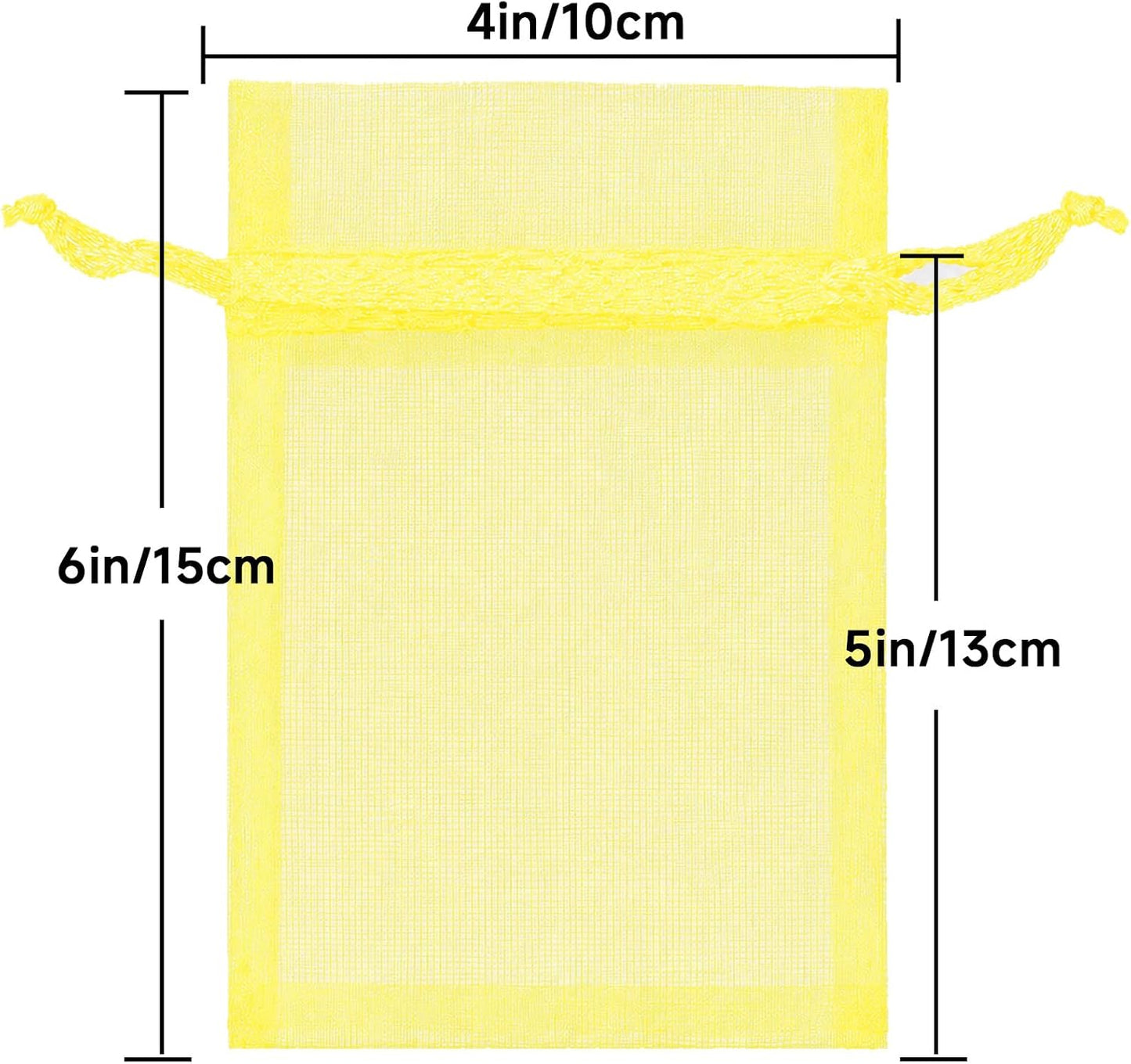50Pcs Lemon Yellow Organza Bags - 4x6 In Jewelry Drawstring Mesh Pouch, Sheer Organza Gift Wrapping Bags for Birthday, Baby Shower, Wedding, Graduation