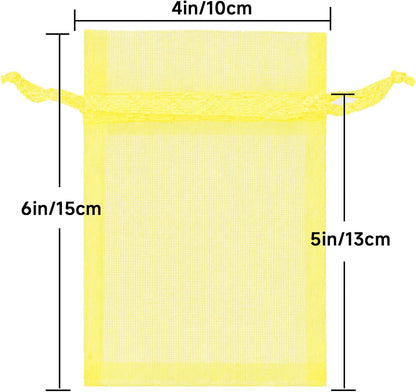 50Pcs Lemon Yellow Organza Bags - 4x6 In Jewelry Drawstring Mesh Pouch, Sheer Organza Gift Wrapping Bags for Birthday, Baby Shower, Wedding, Graduation