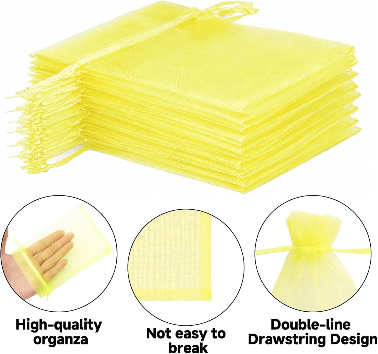 50Pcs Lemon Yellow Organza Bags - 4x6 In Jewelry Drawstring Mesh Pouch, Sheer Organza Gift Wrapping Bags for Birthday, Baby Shower, Wedding, Graduation