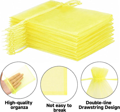 50Pcs Lemon Yellow Organza Bags - 4x6 In Jewelry Drawstring Mesh Pouch, Sheer Organza Gift Wrapping Bags for Birthday, Baby Shower, Wedding, Graduation