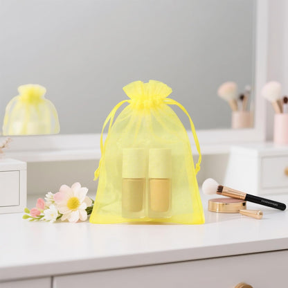 50Pcs Lemon Yellow Organza Bags - 4x6 In Jewelry Drawstring Mesh Pouch, Sheer Organza Gift Wrapping Bags for Birthday, Baby Shower, Wedding, Graduation