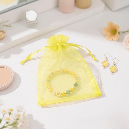 50Pcs Lemon Yellow Organza Bags - 4x6 In Jewelry Drawstring Mesh Pouch, Sheer Organza Gift Wrapping Bags for Birthday, Baby Shower, Wedding, Graduation