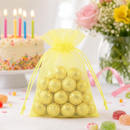 50Pcs Lemon Yellow Organza Bags - 4x6 In Jewelry Drawstring Mesh Pouch, Sheer Organza Gift Wrapping Bags for Birthday, Baby Shower, Wedding, Graduation