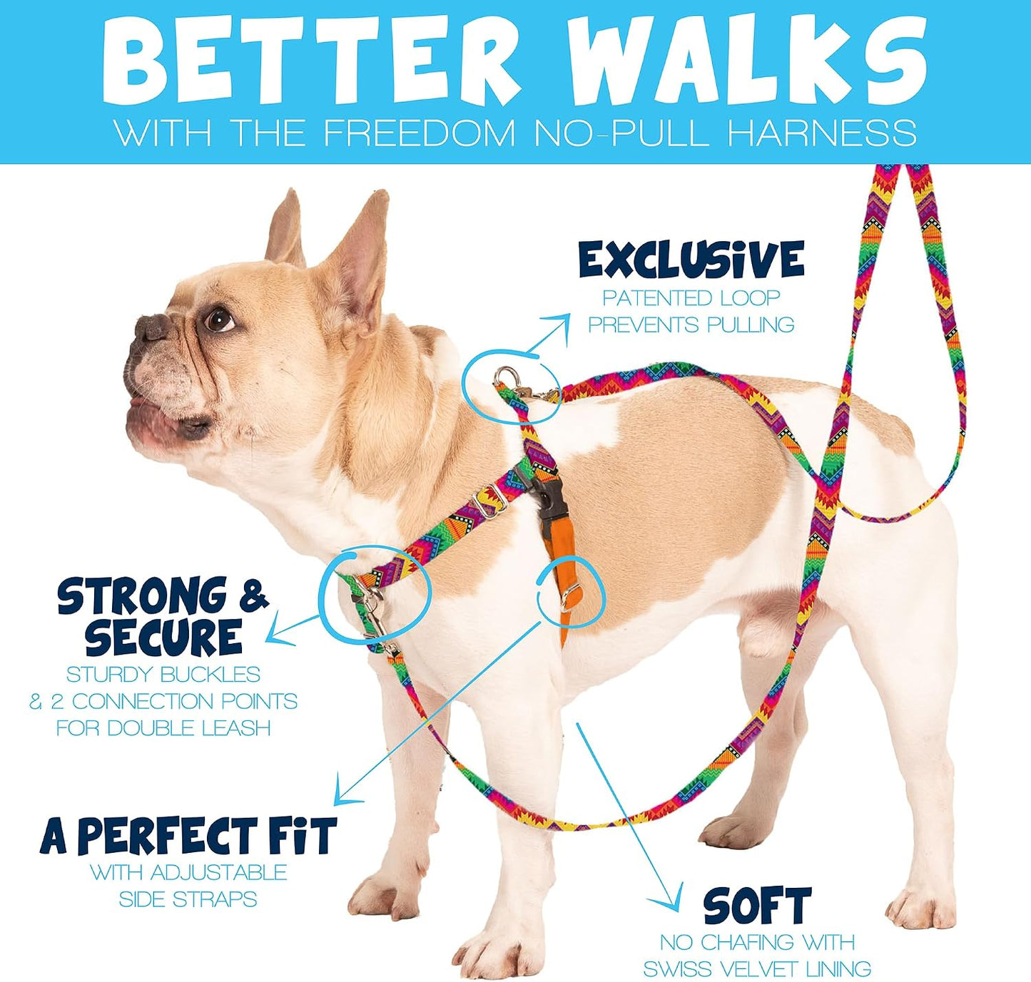 Freedom No Pull Dog Harness, Adjustable Harness, Easy Walking & Comfortable Control, Fits Small, Medium & Large Dogs, Solid Colors, Made in USA, 1" MD, Yellow