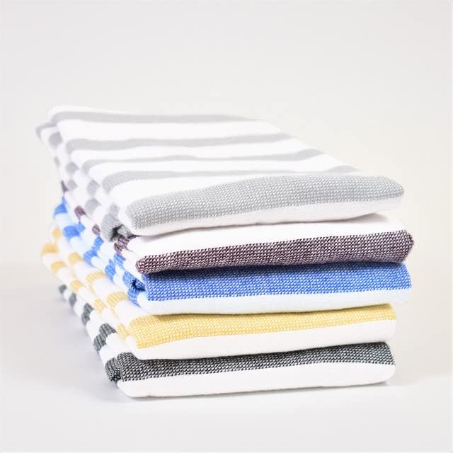 17" x 27" 100% Cotton Kitchen Towel (4 Pack) | Stripe Pattern Ochri Yellow | Soft, Plush & Absorbent with Solid White Backing