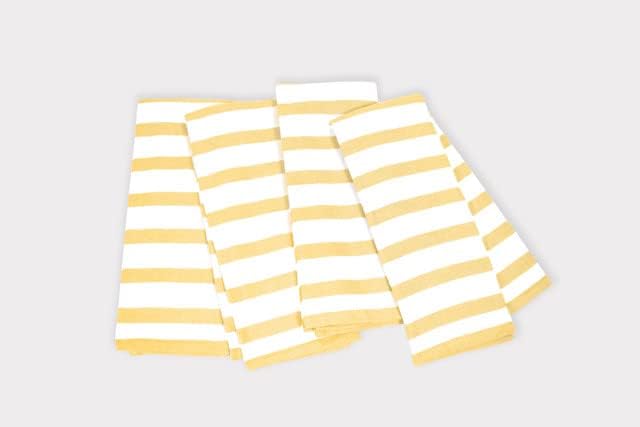 17" x 27" 100% Cotton Kitchen Towel (4 Pack) | Stripe Pattern Ochri Yellow | Soft, Plush & Absorbent with Solid White Backing