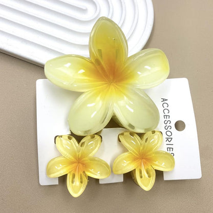Flower Hair Claw Clip Set,1 Pc Large and 2 Pcs Small Hawaiian Plumeria Claw Clips,Beach Tropical Hair Accessories for Women (Yellow)