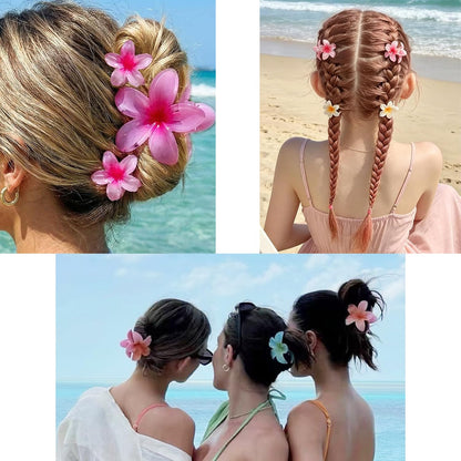 Flower Hair Claw Clip Set,1 Pc Large and 2 Pcs Small Hawaiian Plumeria Claw Clips,Beach Tropical Hair Accessories for Women (Yellow)