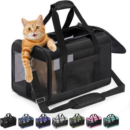 Dog Carrier Soft Sided, Large Cat Carrier with Inner Safety Leash, Pet Transport Carrier for Large Cats and Medium Dogs up to 20 Lbs, Collapsible Travel Puppy Carrier Bag -Purple L