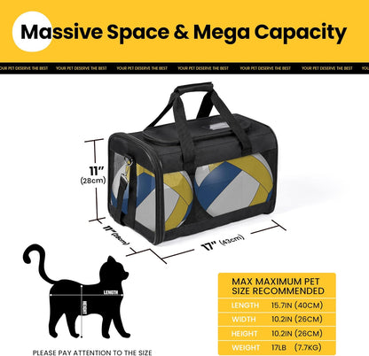 Dog Carrier Soft Sided, Large Cat Carrier with Inner Safety Leash, Pet Transport Carrier for Large Cats and Medium Dogs up to 20 Lbs, Collapsible Travel Puppy Carrier Bag -Purple L