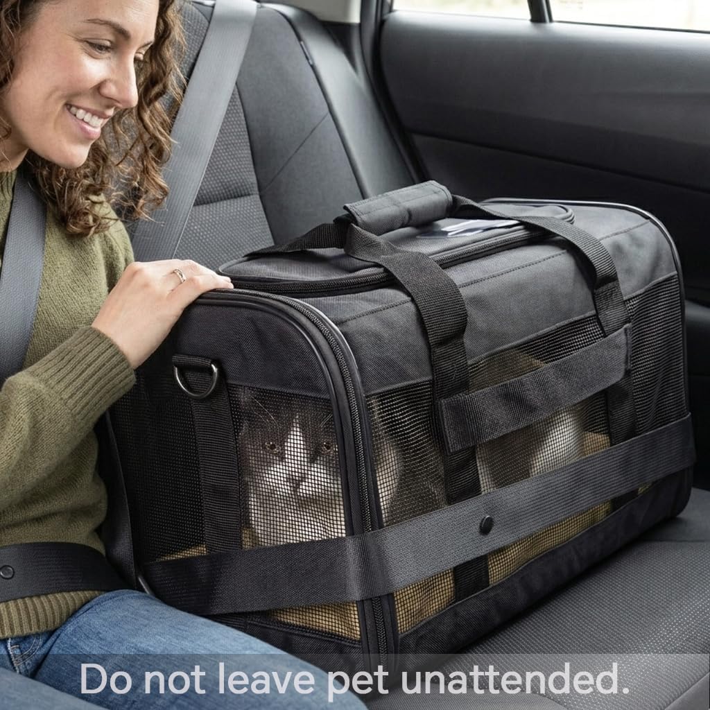 Dog Carrier Soft Sided, Large Cat Carrier with Inner Safety Leash, Pet Transport Carrier for Large Cats and Medium Dogs up to 20 Lbs, Collapsible Travel Puppy Carrier Bag -Purple L