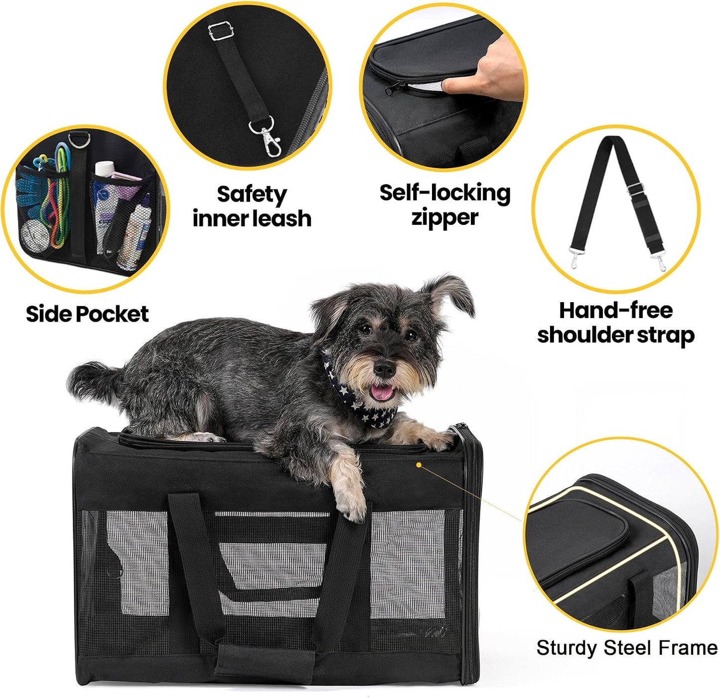 Dog Carrier Soft Sided, Large Cat Carrier with Inner Safety Leash, Pet Transport Carrier for Large Cats and Medium Dogs up to 20 Lbs, Collapsible Travel Puppy Carrier Bag -Purple L