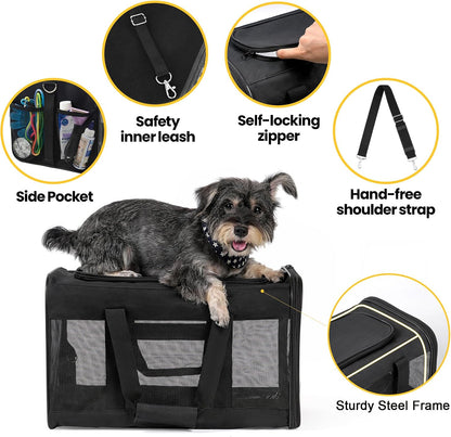 Dog Carrier Soft Sided, Large Cat Carrier with Inner Safety Leash, Pet Transport Carrier for Large Cats and Medium Dogs up to 20 Lbs, Collapsible Travel Puppy Carrier Bag -Purple L