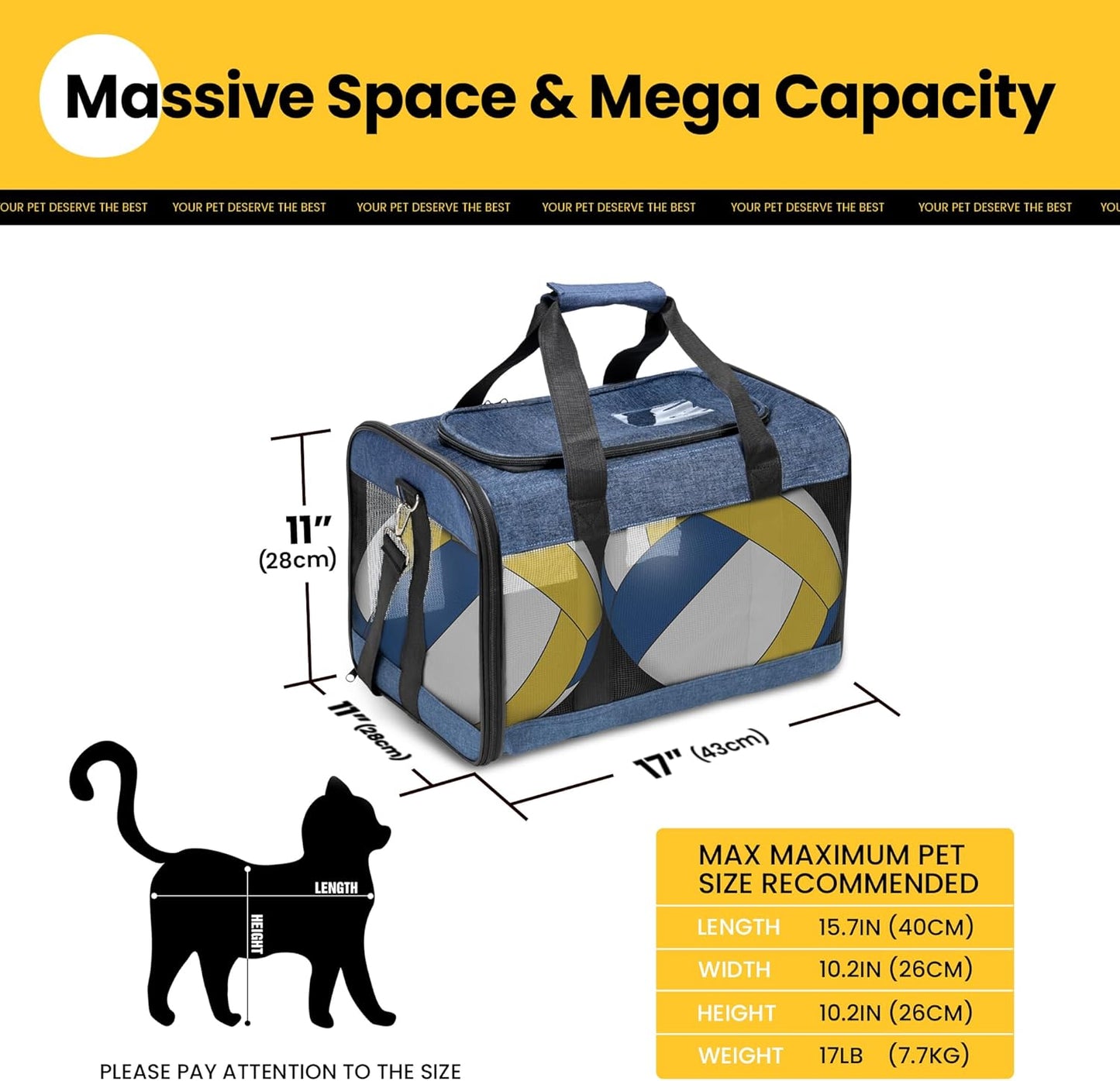 Dog Carrier Soft Sided, Large Cat Carrier with Inner Safety Leash, Pet Transport Carrier for Large Cats and Medium Dogs up to 20 Lbs, Collapsible Travel Puppy Carrier Bag -Purple L