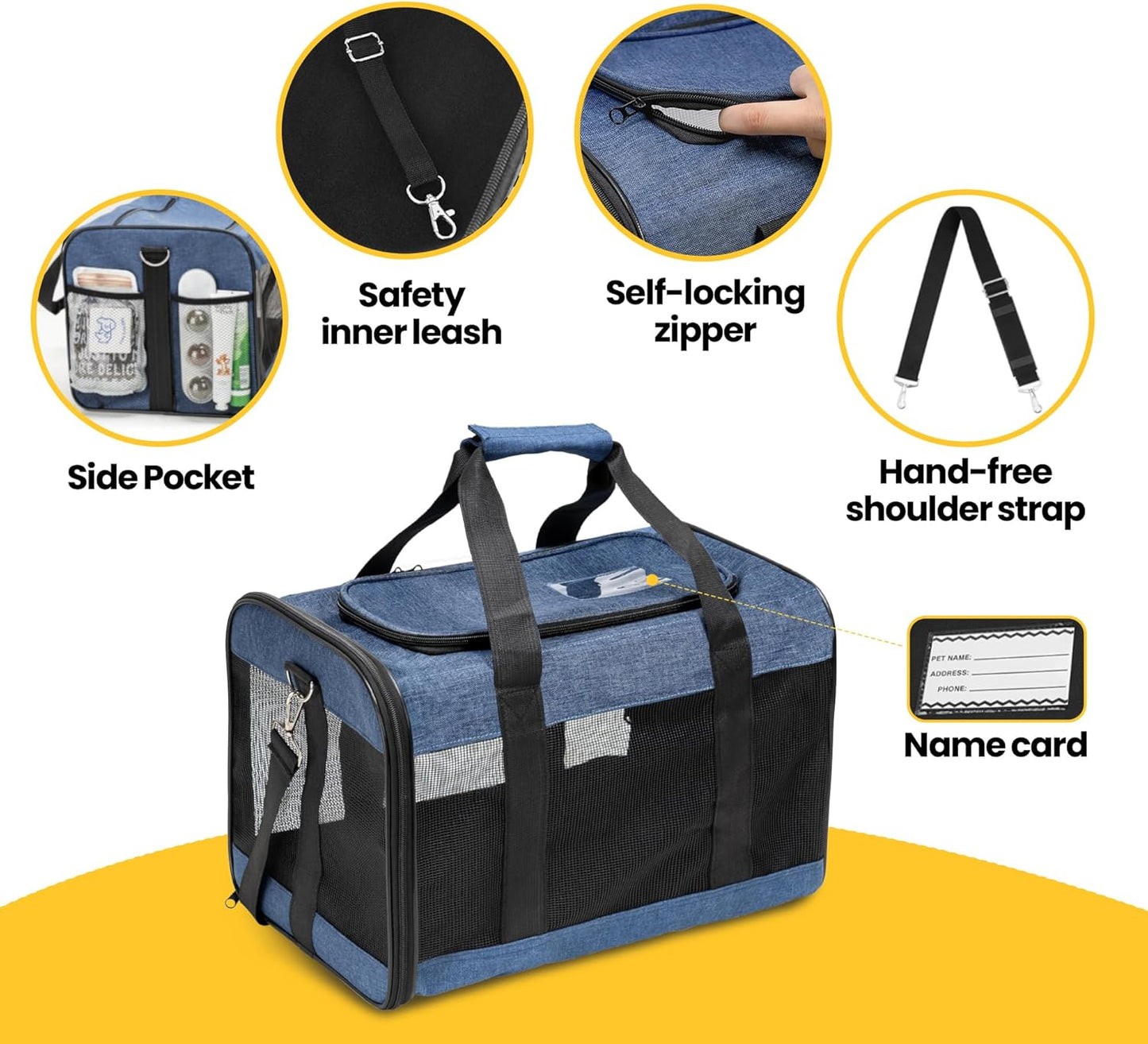 Dog Carrier Soft Sided, Large Cat Carrier with Inner Safety Leash, Pet Transport Carrier for Large Cats and Medium Dogs up to 20 Lbs, Collapsible Travel Puppy Carrier Bag -Purple L