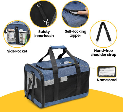 Dog Carrier Soft Sided, Large Cat Carrier with Inner Safety Leash, Pet Transport Carrier for Large Cats and Medium Dogs up to 20 Lbs, Collapsible Travel Puppy Carrier Bag -Purple L