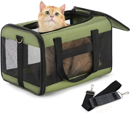 Dog Carrier Soft Sided, Large Cat Carrier with Inner Safety Leash, Pet Transport Carrier for Large Cats and Medium Dogs up to 20 Lbs, Collapsible Travel Puppy Carrier Bag -Purple L