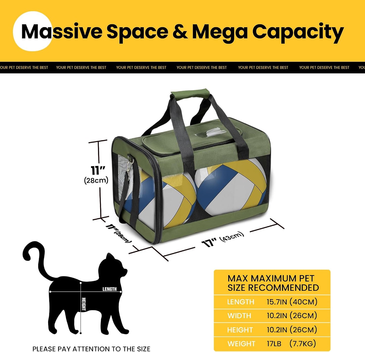 Dog Carrier Soft Sided, Large Cat Carrier with Inner Safety Leash, Pet Transport Carrier for Large Cats and Medium Dogs up to 20 Lbs, Collapsible Travel Puppy Carrier Bag -Purple L