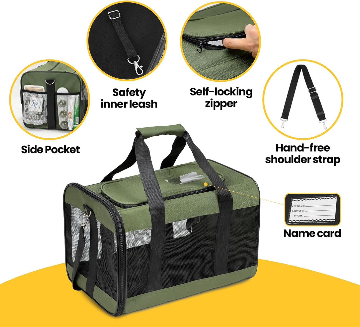 Dog Carrier Soft Sided, Large Cat Carrier with Inner Safety Leash, Pet Transport Carrier for Large Cats and Medium Dogs up to 20 Lbs, Collapsible Travel Puppy Carrier Bag -Purple L