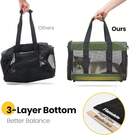 Dog Carrier Soft Sided, Large Cat Carrier with Inner Safety Leash, Pet Transport Carrier for Large Cats and Medium Dogs up to 20 Lbs, Collapsible Travel Puppy Carrier Bag -Purple L