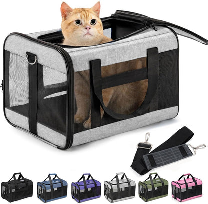 Dog Carrier Soft Sided, Large Cat Carrier with Inner Safety Leash, Pet Transport Carrier for Large Cats and Medium Dogs up to 20 Lbs, Collapsible Travel Puppy Carrier Bag -Purple L
