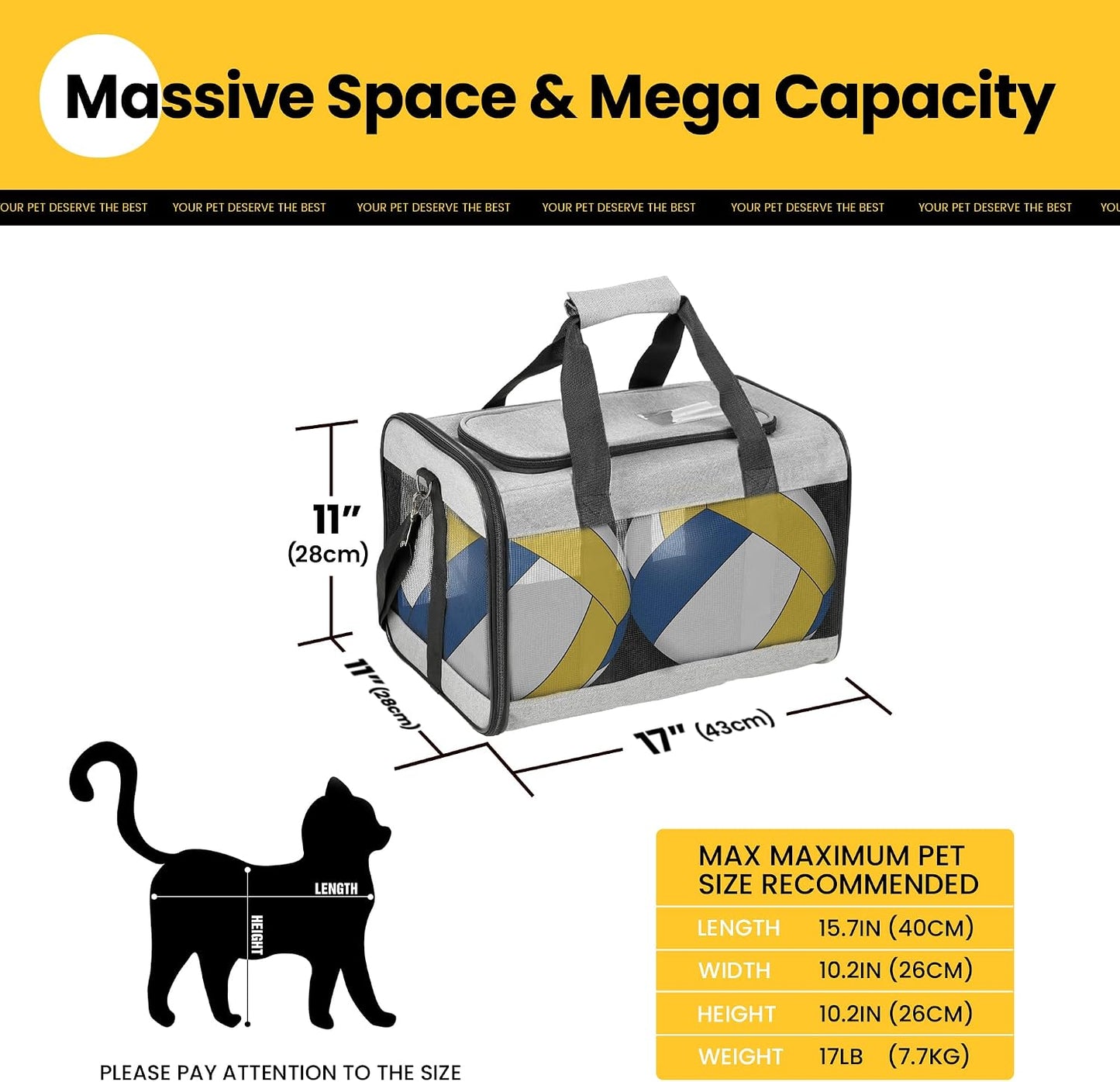 Dog Carrier Soft Sided, Large Cat Carrier with Inner Safety Leash, Pet Transport Carrier for Large Cats and Medium Dogs up to 20 Lbs, Collapsible Travel Puppy Carrier Bag -Purple L