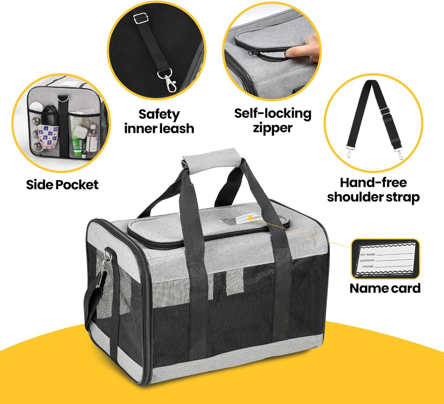 Dog Carrier Soft Sided, Large Cat Carrier with Inner Safety Leash, Pet Transport Carrier for Large Cats and Medium Dogs up to 20 Lbs, Collapsible Travel Puppy Carrier Bag -Purple L