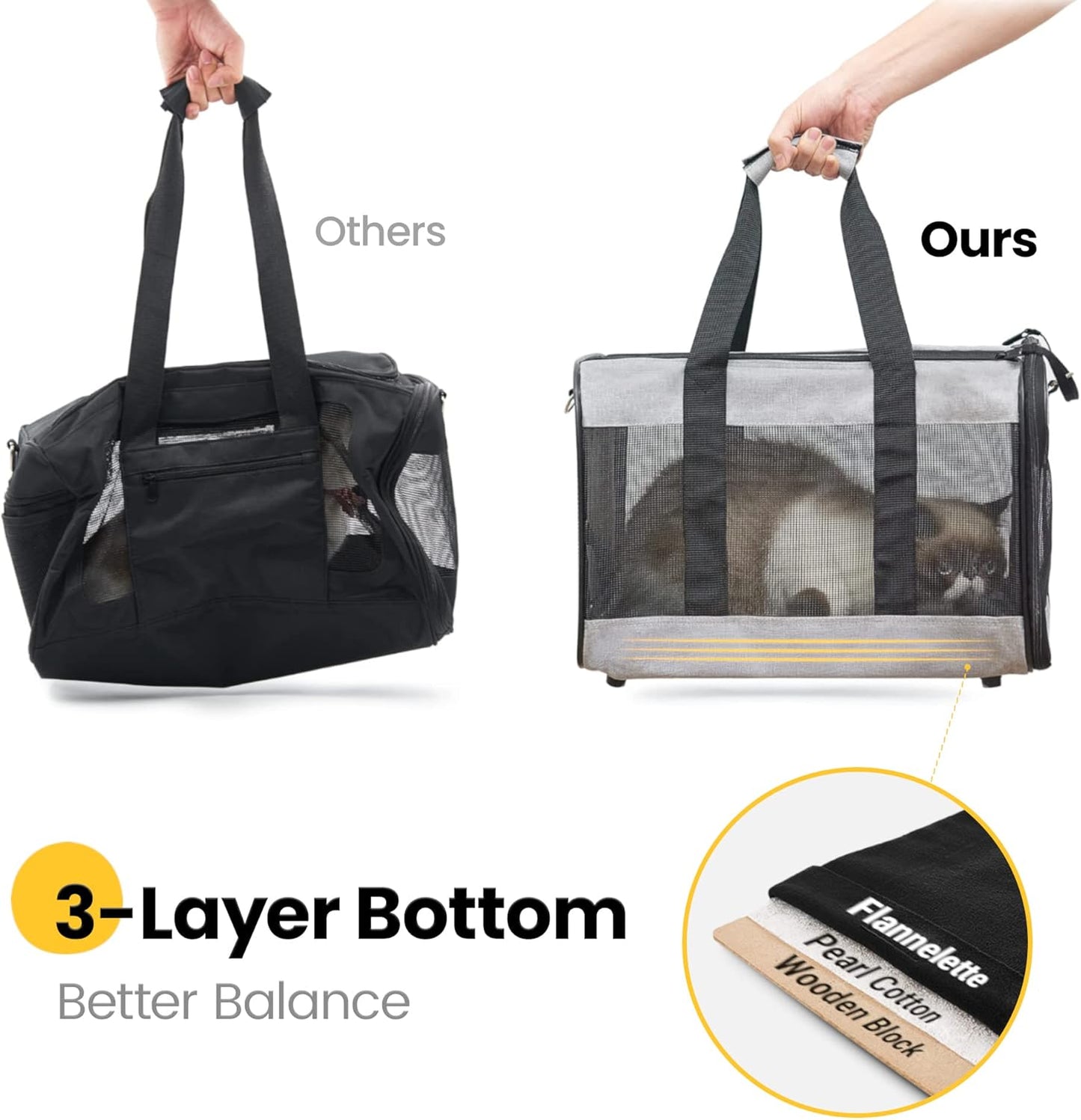 Dog Carrier Soft Sided, Large Cat Carrier with Inner Safety Leash, Pet Transport Carrier for Large Cats and Medium Dogs up to 20 Lbs, Collapsible Travel Puppy Carrier Bag -Purple L