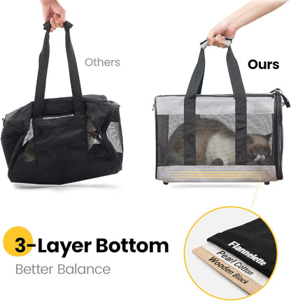 Dog Carrier Soft Sided, Large Cat Carrier with Inner Safety Leash, Pet Transport Carrier for Large Cats and Medium Dogs up to 20 Lbs, Collapsible Travel Puppy Carrier Bag -Purple L