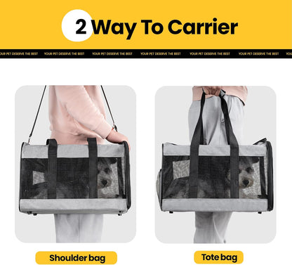 Dog Carrier Soft Sided, Large Cat Carrier with Inner Safety Leash, Pet Transport Carrier for Large Cats and Medium Dogs up to 20 Lbs, Collapsible Travel Puppy Carrier Bag -Purple L