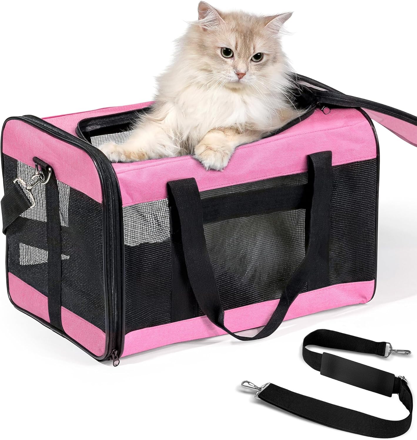 Dog Carrier Soft Sided, Large Cat Carrier with Inner Safety Leash, Pet Transport Carrier for Large Cats and Medium Dogs up to 20 Lbs, Collapsible Travel Puppy Carrier Bag -Purple L