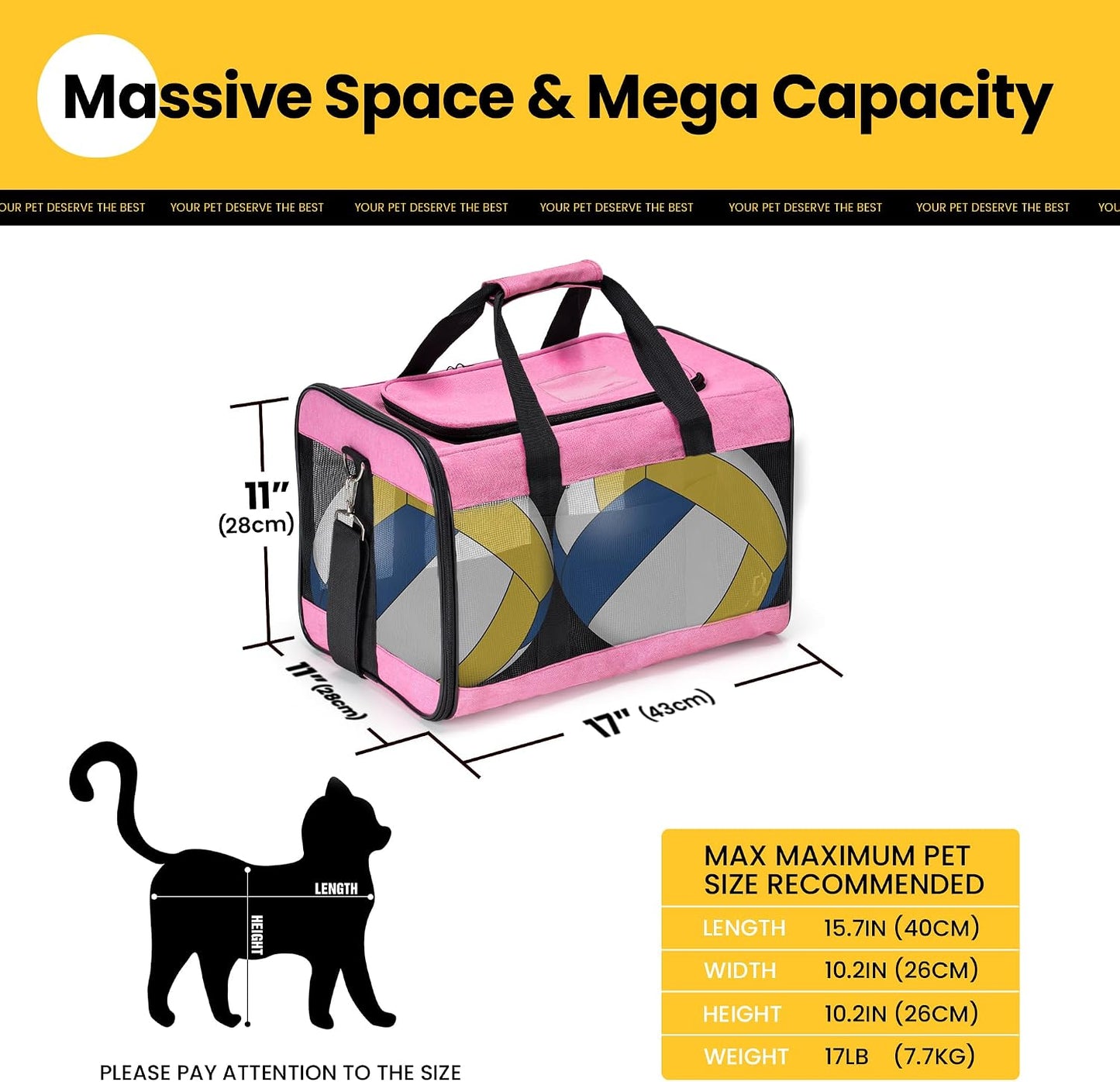 Dog Carrier Soft Sided, Large Cat Carrier with Inner Safety Leash, Pet Transport Carrier for Large Cats and Medium Dogs up to 20 Lbs, Collapsible Travel Puppy Carrier Bag -Purple L