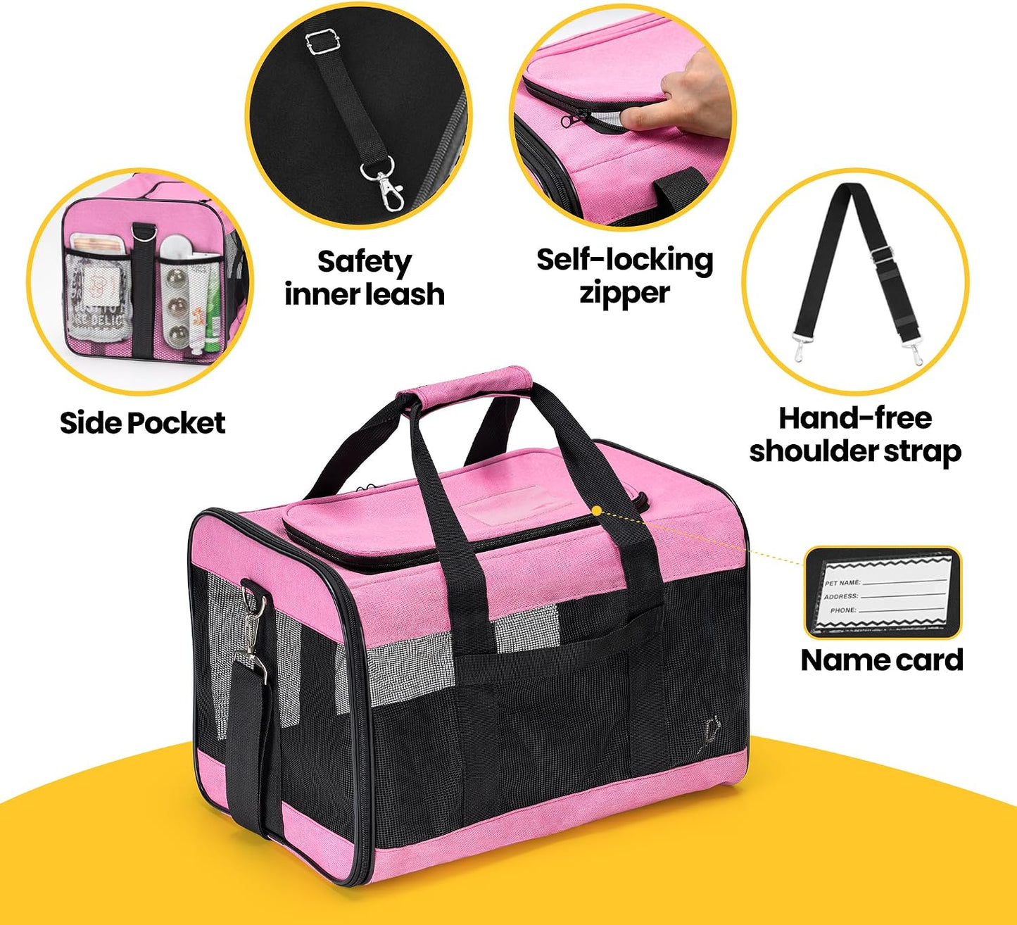 Dog Carrier Soft Sided, Large Cat Carrier with Inner Safety Leash, Pet Transport Carrier for Large Cats and Medium Dogs up to 20 Lbs, Collapsible Travel Puppy Carrier Bag -Purple L