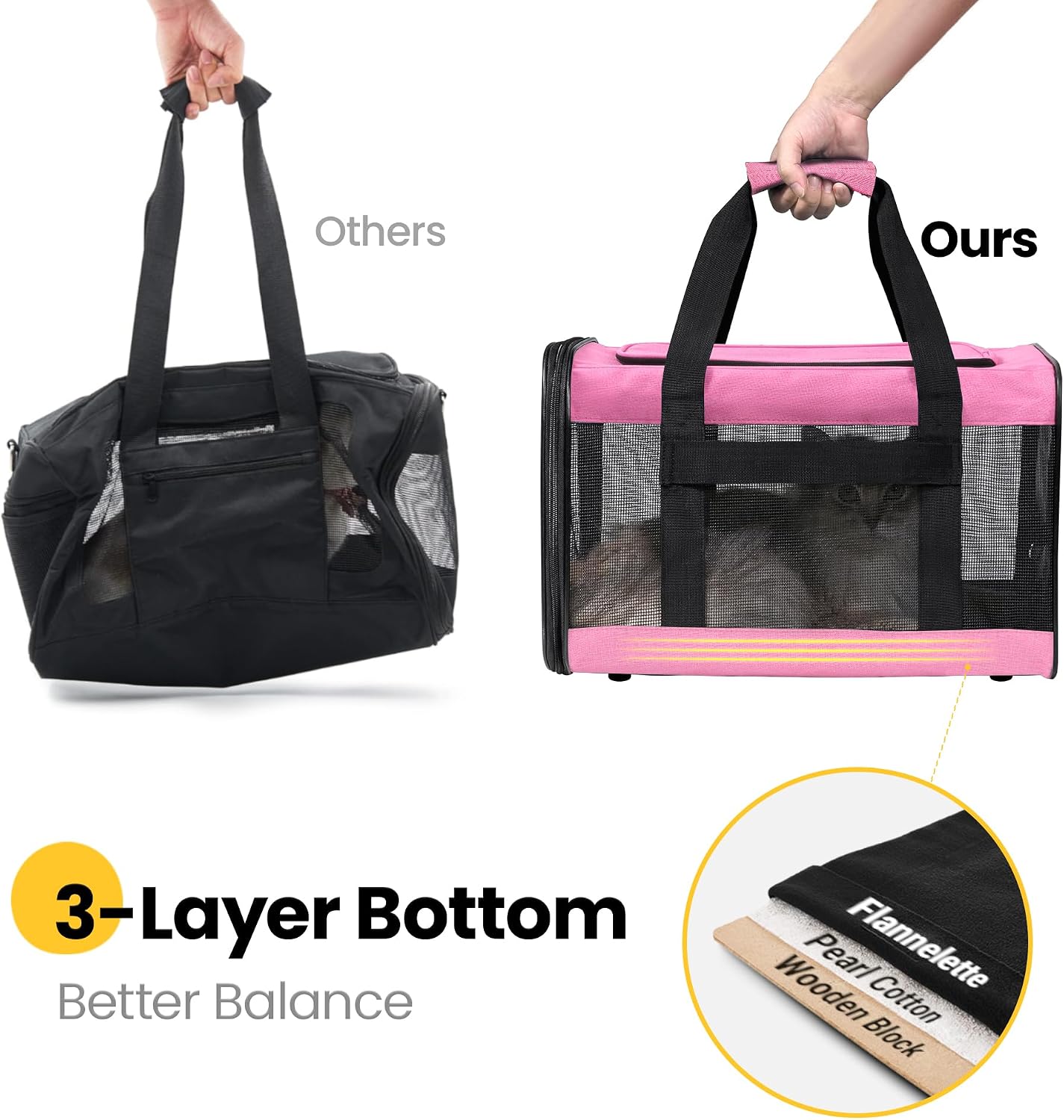 Dog Carrier Soft Sided, Large Cat Carrier with Inner Safety Leash, Pet Transport Carrier for Large Cats and Medium Dogs up to 20 Lbs, Collapsible Travel Puppy Carrier Bag -Purple L