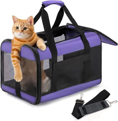 Dog Carrier Soft Sided, Large Cat Carrier with Inner Safety Leash, Pet Transport Carrier for Large Cats and Medium Dogs up to 20 Lbs, Collapsible Travel Puppy Carrier Bag -Purple L
