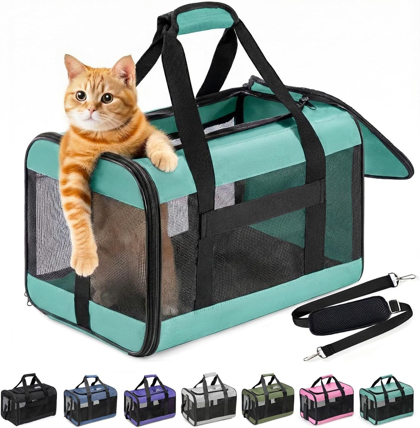 Dog Carrier Soft Sided, Large Cat Carrier with Inner Safety Leash, Pet Transport Carrier for Large Cats and Medium Dogs up to 20 Lbs, Collapsible Travel Puppy Carrier Bag -Purple L