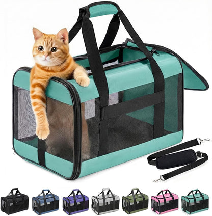 Dog Carrier Soft Sided, Large Cat Carrier with Inner Safety Leash, Pet Transport Carrier for Large Cats and Medium Dogs up to 20 Lbs, Collapsible Travel Puppy Carrier Bag -Purple L