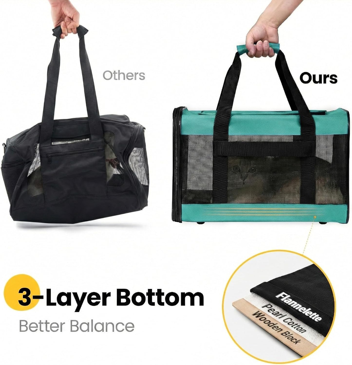 Dog Carrier Soft Sided, Large Cat Carrier with Inner Safety Leash, Pet Transport Carrier for Large Cats and Medium Dogs up to 20 Lbs, Collapsible Travel Puppy Carrier Bag -Purple L