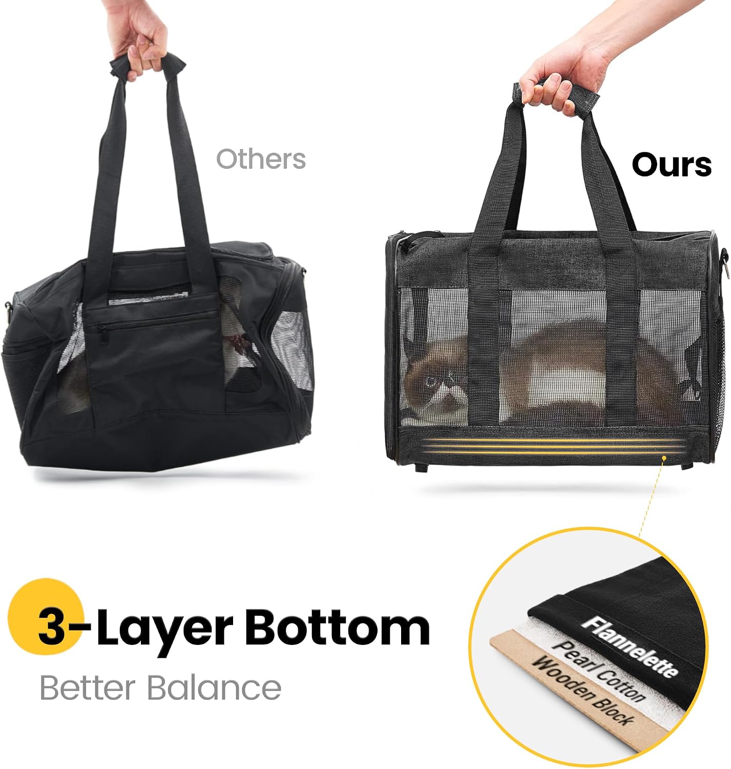 Dog Carrier Soft Sided, Large Cat Carrier with Inner Safety Leash, Pet Transport Carrier for Large Cats and Medium Dogs up to 20 Lbs, Collapsible Travel Puppy Carrier Bag -Purple L