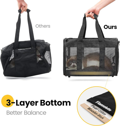 Dog Carrier Soft Sided, Large Cat Carrier with Inner Safety Leash, Pet Transport Carrier for Large Cats and Medium Dogs up to 20 Lbs, Collapsible Travel Puppy Carrier Bag -Purple L