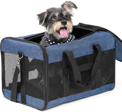 Dog Carrier Soft Sided, Large Cat Carrier with Inner Safety Leash, Pet Transport Carrier for Large Cats and Medium Dogs up to 20 Lbs, Collapsible Travel Puppy Carrier Bag -Purple L