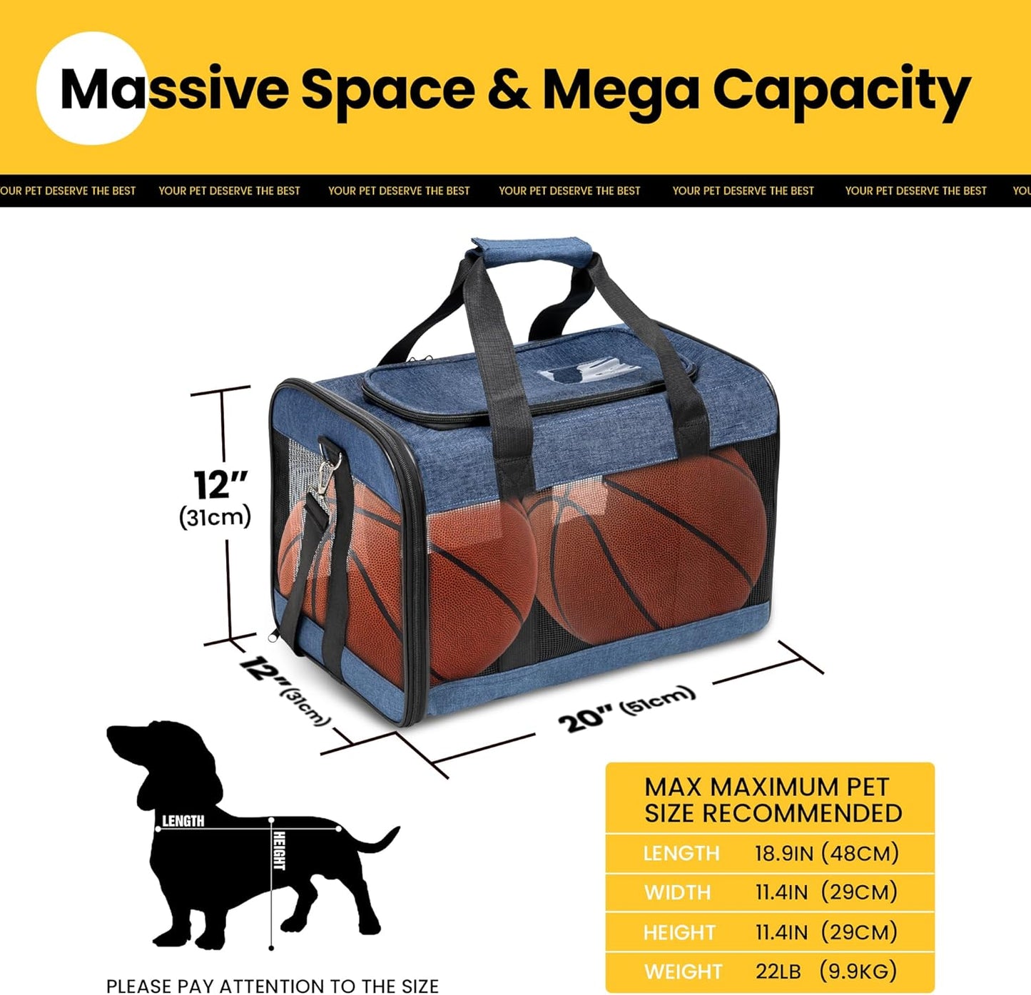 Dog Carrier Soft Sided, Large Cat Carrier with Inner Safety Leash, Pet Transport Carrier for Large Cats and Medium Dogs up to 20 Lbs, Collapsible Travel Puppy Carrier Bag -Purple L