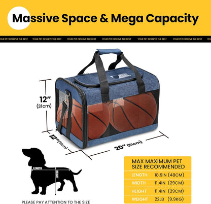 Dog Carrier Soft Sided, Large Cat Carrier with Inner Safety Leash, Pet Transport Carrier for Large Cats and Medium Dogs up to 20 Lbs, Collapsible Travel Puppy Carrier Bag -Purple L