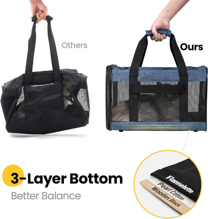 Dog Carrier Soft Sided, Large Cat Carrier with Inner Safety Leash, Pet Transport Carrier for Large Cats and Medium Dogs up to 20 Lbs, Collapsible Travel Puppy Carrier Bag -Purple L